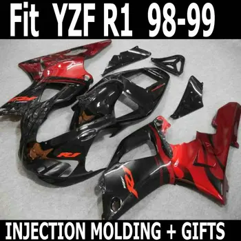 Custimize бесплатно 100% подходит для мотоцикла с впрыском красный, черный partf для YAMAHA YZFR1 98 99 комплект обтекателей YZF R1 1998 1999 обтекатель кузова