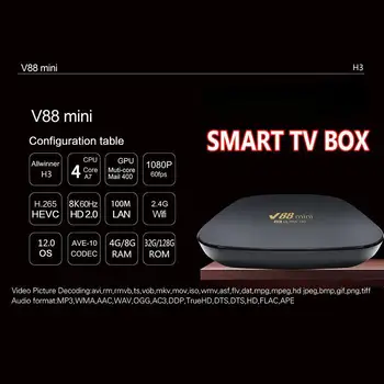 DIXSG V88 Mini Smart TV Box Android 12 Allwinner H3 Четырехъядерный 2,4 G WIFI 8K Телеприставка 8 ГБ + 128 ГБ Медиаплеер H.265 Для Домашнего Кинотеатра