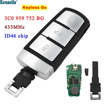 Ecusells 3 Кнопки Smart Keyless Go Дистанционный Брелок 433 МГц ID46 Чип для Фольксваген Пассат CC Magotan B6 3C0 959 752 BG