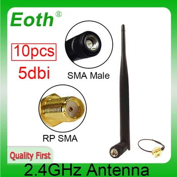 EOTH 10шт 2,4 g антенна 5dbi sma мужской wlan wifi 2,4 ГГц антенна IPX ipex 1 SMA женский удлинитель с косичкой iot модуль antena