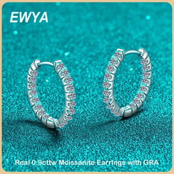 EWYA Новинка в натуральном цвете D 0,9cttw, серьги-кольца с муассанитом, женские серьги-кольца из стерлингового серебра S925 Пробы, маленькие серьги-пряжки с бриллиантами