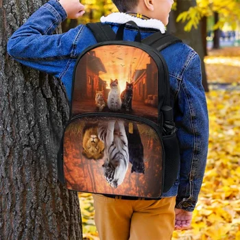 FORUDESIGNS/ Рюкзаки с изображением кота и тигра, школьные сумки для начальной школы, многослойные сумки для книг с животным принтом, Универсальный рюкзак