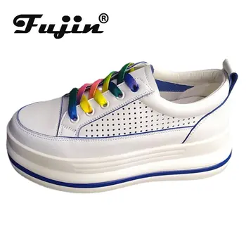 Fujin 7 см, Дышащая Женская обувь из натуральной кожи, Разноцветные Вулканизированные Модные Массивные кроссовки, Летняя Дышащая Обувь с отверстиями