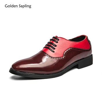 Golden Sapling/Мужские свадебные туфли; Повседневная деловая обувь на плоской подошве; Модные кожаные Оксфорды; Официальная мужская Красная обувь; Элегантная мужская модельная обувь;