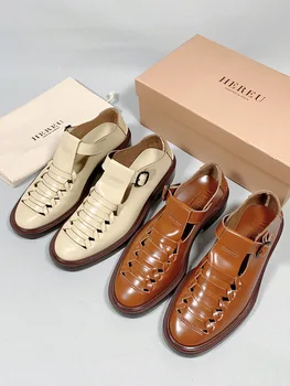 Hereu/ Женская обувь; Плетеные туфли из натуральной кожи; Открытые туфли-лодочки; Женская весенняя винтажная обувь Mary Jane с Т-образным ремешком; женские босоножки