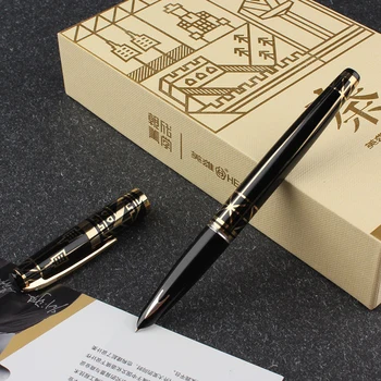 Hero 100 14K Золотое перо, полностью металлическая авторучка серии Dynasty (Qin), тонкое перо 0,5 мм, аутентичный подарочный набор для письма черного и золотого цвета