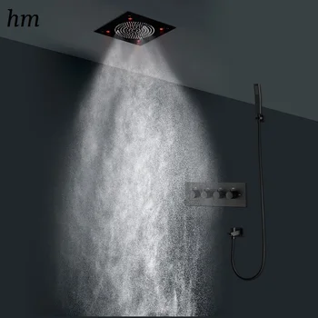 hm 320*320 мм светодиодная насадка для душа с дождевым туманом, панель для ванной комнаты, термостатический черный квадратный смеситель для душа, система