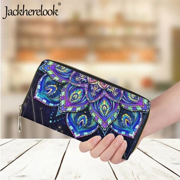 Jackherelook, новый кожаный кошелек для женщин, модный кошелек с цветочным принтом в виде мандалы, длинный кошелек для денег, держатель для карт, женский трендовый клатч для вечеринок