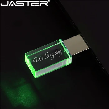 JASTER 1 шт. Бесплатный Пользовательский ЛОГОТИП Кристалл USB Флэш-Накопитель 32 ГБ Memory Stick Флешка 64 Г 16 ГБ 8 ГБ 4 ГБ Красочный светодиодный Красный Металлический U-Диск