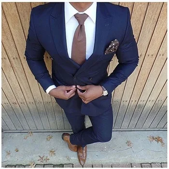 JELTONEWIN Классические темно-синие двубортные мужские костюмы для свадьбы, приталенные смокинги для жениха, 2 предмета (пиджак + брюки), мужской блейзер