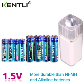 KENTLI 8шт 1,5 В aa aaa батарейки Литий-ионная литий-полимерная литиевая батарея + 4 слота AA AAA литий-ионное умное зарядное устройство
