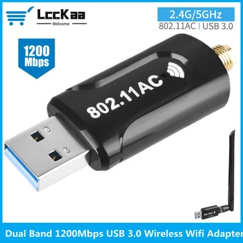 LccKaa 1200 Мбит/с USB 3,0 Беспроводной WiFi Адаптер Портативная Сетевая карта Двухдиапазонный 2,4 G/5G Адаптер Ethernet 802.11ac с Антенной