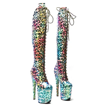 Leecabe/20 см/8 дюймов, блестящие леопардовые разноцветные женские вечерние туфли на платформе и высоком каблуке для танцев на шесте