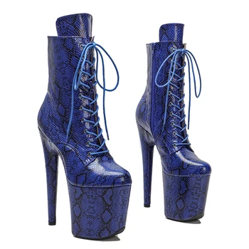 Leecabe Темно-синяя змеиная обувь для танцев на шесте 20 см/8 дюймов, Сапоги на платформе и высоком каблуке с закрытым носком, сапоги для танцев на шесте