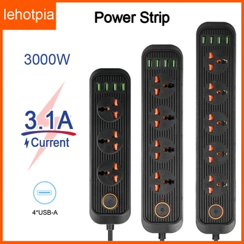 Lehotpia ЕС, США, Великобритания Вилка Power Strip С 4 Портами USB 3.1A Кабель для быстрой Зарядки Адаптер Для электрической Розетки Универсальный Сетевой Фильтр