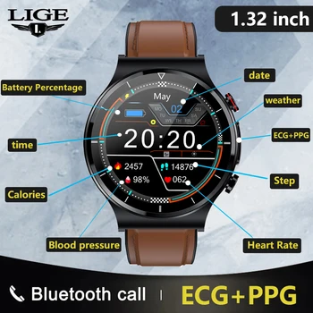 LIGE Мужские Смарт-Часы ECG + PPG Температура тела Кровяное Давление Частота сердечных Сокращений Водонепроницаемое Беспроводное Зарядное Устройство Smartwatch Для Android iOS
