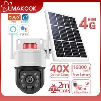 LMAKOOK 4K 8MP 4G Солнечная Камера Наблюдения PIR Обнаружение Движения Наружная WIFI PTZ IP-камера Безопасности Цветная 50M Ночного Видения Tuya