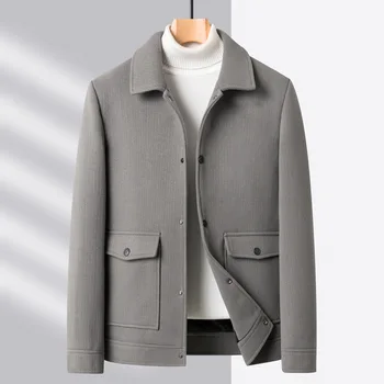 M-4XL Мужские шерстяные пальто, Зимние мужские куртки с отложным воротником, Обычная Однотонная Тонкая Повседневная Утепленная верхняя одежда, Одежда Hw167