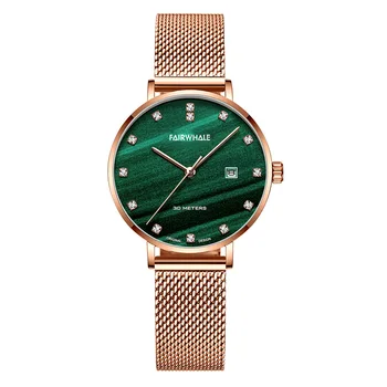 Mark Fairwhale Элегантные кварцевые женские часы, зеленые модные ретро-часы, Сапфировые 30-метровые Водонепроницаемые женские часы с календарем 3240