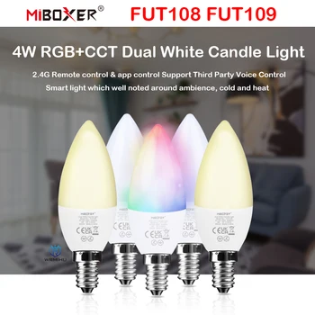 Miboxer FUT108 4 Вт Двойной Белый RGB + CCT Свеча E14 Светодиодная Лампа Прожектор Поддержка RF App Голосовое Управление Smart Dimmable