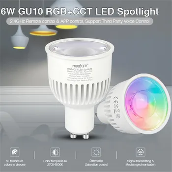Milight Светодиодная Лампа FUT106 6 Вт GU10 RGB + CCT светодиодный Прожектор MiBoxer FUT107 6 Вт GU10 Двойной Белый CCT Умный светодиодный Прожектор AC100 ~ 240V