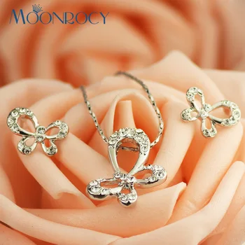 MOONROCY Циркониевый модный комплект из ожерелья и серег с кристаллами, Бесплатная доставка, ювелирный набор оптом для женщин, подарок
