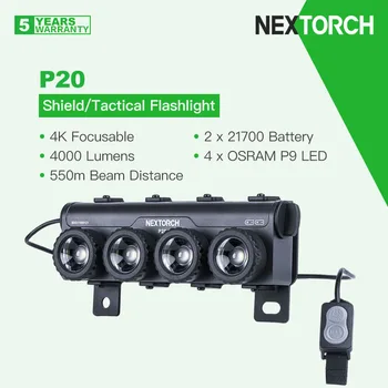 Nextorch P20 4K Фокусируемый Защитный фонарь / тактический фонарик с 2 батареями 21700 и дистанционным двойным переключателем, 4000 Люмен, перезаряжаемый