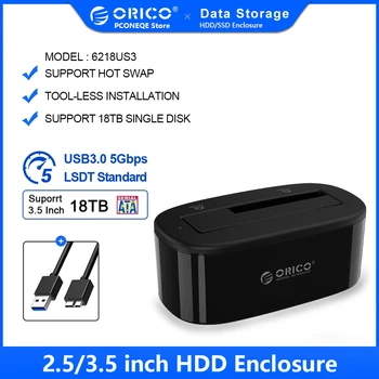 ORICO 6218US3 UASP 2,5-3,5-дюймовая док-станция для жесткого диска USB3.0 18 ТБ с простым отсеком для жесткого диска и док-станцией для жесткого диска SSD Черного цвета