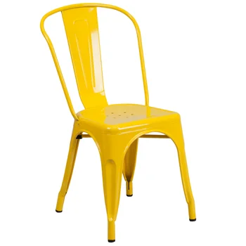 Perry Коммерческий сорт желтого металла, Штабелируемый стул для помещений и улицы, Обеденный стул, Современный обеденный стол, Ресторанный стул