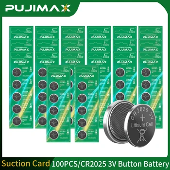 PUJIMAX 100ШТ Батарейки с кнопочными элементами CR2025 Литиевая монета Батарея для ключей автомобиля Материнская плата Часы Компьютеры Тестирование уровня холестерина