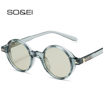 SO & EI Трендовые женские круглые солнцезащитные очки в стиле панк, винтажные заклепки, мужские сине-зеленые солнцезащитные очки оттенков UV400