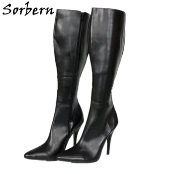 Sorbern/ Изготовленные на заказ Широкие сапоги до колена, Большие размеры 46, С острыми носками, Сексуальные фетишистские ботинки на высоком каблуке 12 см, каблуки 18 см, жесткий голенище