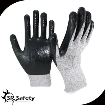 SRSAFETY 1 пара EN388 4343 Рабочие перчатки из нитрила, устойчивые к порезам из нейлона-HPPE, для стекольной промышленности, металлообработки, Уровень порезов 3