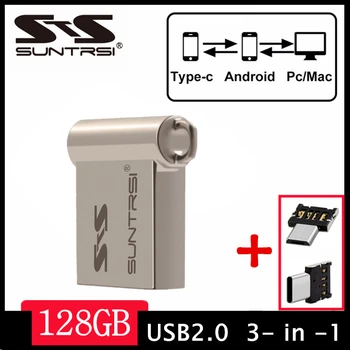 Suntrsi USB Type c флэш-накопитель 128 ГБ мини-металлическая ручка 64 ГБ флешка USB флешка водонепроницаемый u-диск 2,0 для ключей в подарок для ПК