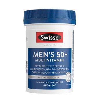 Swisse Men's 50+ мультивитаминных ключевых питательных веществ для поддержания иммунитета, здорового зрения и здоровья сердечно-сосудистой системы 90 Таблеток