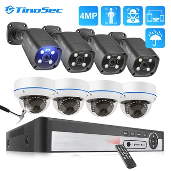 TinoSec H.265 8CH 4MP POE Камера Система Распознавания лиц Аудиозапись Оповещение по электронной почте CCTV Video Home Security Комплект Видеонаблюдения P2P