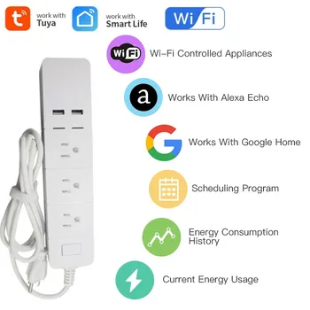 Tuya WiFi US Smart Power Strip 15A 100-240 В Длина линии 1,8 М с Защитой от перенапряжения USB Power Strip Голосовое Управление Alexa Google