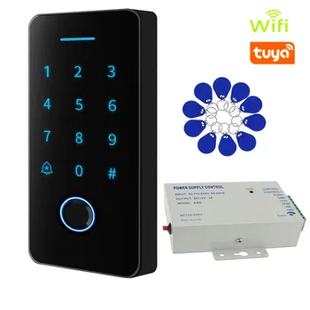 Tuya Wifi Подсветка Сенсорная 125 кгц13,56 МГц RFID Карта Контроля Доступа Клавиатура для Открывания Дверных Замков с Отпечатками Пальцев WG Выход IP66 Водонепроницаемый