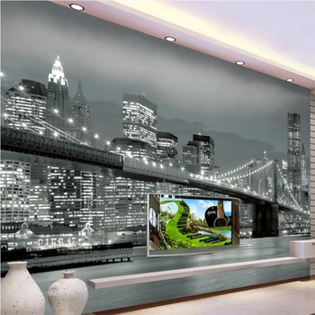 wellyu обои из папье-маше для стен 3D Обои на заказ Архитектура Нью-Йоркского моста Настенные фрески для телевизора с ночным просмотром behang