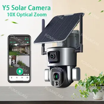 WIFI Солнечная камера, Двухобъективная беспроводная наружная камера безопасности, PTZ-камера на солнечной батарее, 4-мегапиксельная Камера видеонаблюдения ночного видения