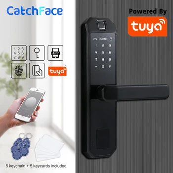 WIFI Умный Дверной замок с отпечатком пальца, Кодовая карта, ключ, сенсорный экран, цифровой пароль, Электронный дверной замок с приложением Tuya Smart