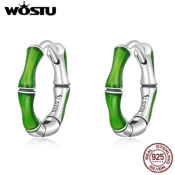 WOSTU Подлинное серебро 925 пробы, серьги-кольца из зеленого бамбука для женщин, s925, пряжки для ушей, уникальный ювелирный подарок для девочек, FIE1350