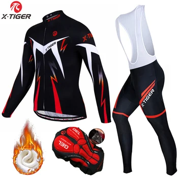 X-Tiger Зимний комплект трикотажных изделий для велоспорта с длинным рукавом, термо-флисовая Велосипедная одежда, сохраняющая тепло, Велосипедный костюм, спортивная одежда