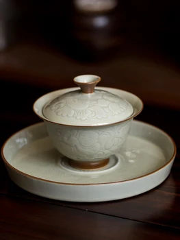 XH026 Чаша с Тиснением в виде Пиона с Медовой Глазурью и тремя Талантами, Керамическая Чаша для Домашнего Чая в китайском стиле ретро