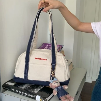 Xiuya Винтажная сумка через плечо в американском стиле, Холщовая сумка с надписью Color Clash, Новая Модная Дизайнерская сумка Большой емкости для подмышек