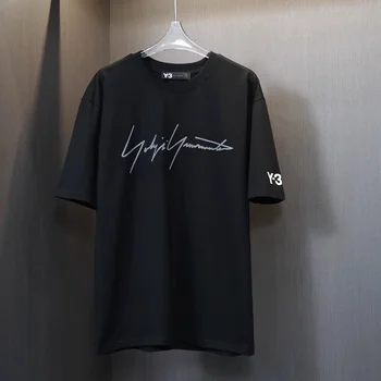 Y-3 Y3 Yohji Yamamoto Летняя Новая Мужская футболка из чистого хлопка с модным фирменным принтом, Универсальная Повседневная Футболка с короткими рукавами