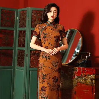 Yourqipao Hualuo Улучшенное Женское Вечернее Платье Ципао в Китайском Традиционном Стиле с Элегантным Темпераментом, Улучшенное Ципао для Подиума