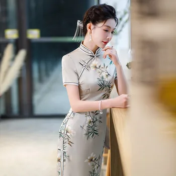 Yourqipao/ Летнее Улучшенное Ципао средней длины для молодых Девушек, Модное Элегантное Ципао в китайском стиле, Вечернее Платье в стиле Ретро для женщин