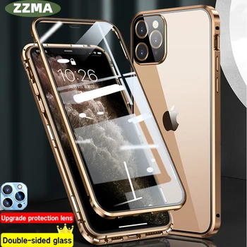 ZZMA Модный Магнитный Адсорбционный Стеклянный Чехол Для Телефона iPhone 13 12 11 Pro Max XS XR Mini с полной защитой 360 ° Чехол