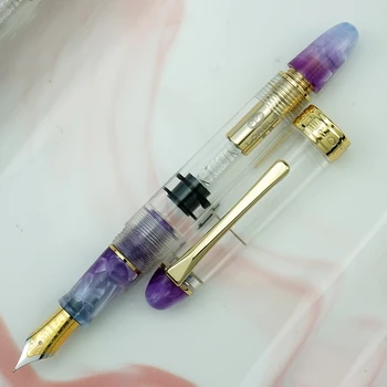 Авторучка с поршнем из смолы LORELEI 667 Прозрачного Фиолетового цвета с Золотым Зажимом, Чернильная ручка Iridium EF/F 0,38/0,5 мм для делового Офиса